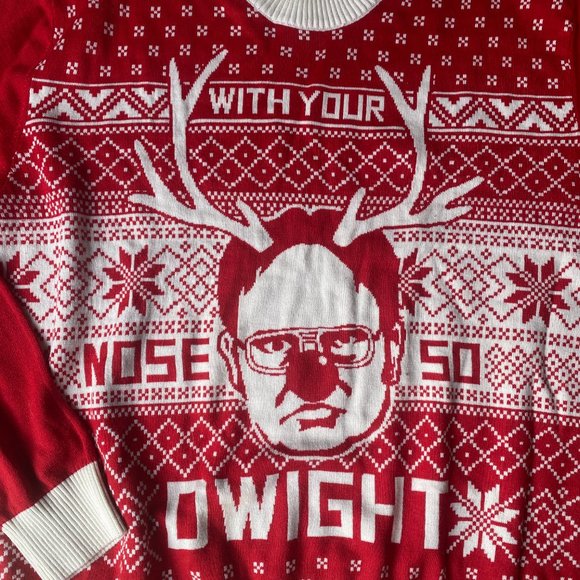 The Office Dwight Schrute Rudolph Red Nose so Dwight Ugly Christmas Sweater-XL - Picture 2 of 9